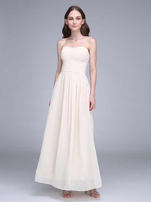  Sheath / Column Bridesmaid Dress Strapless Sleeveless Furcal Ankle Length Chiffon with Ruched / Draping