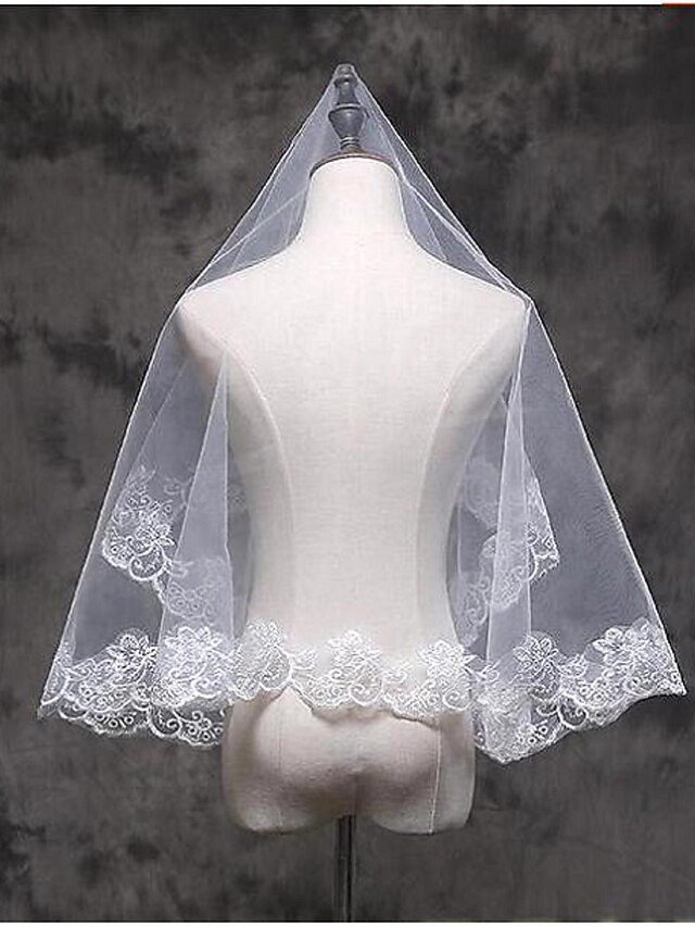  One-tier Lace Applique Edge Wedding Veil Elbow Veils / Fingertip Veils with Appliques Lace / Tulle / Classic