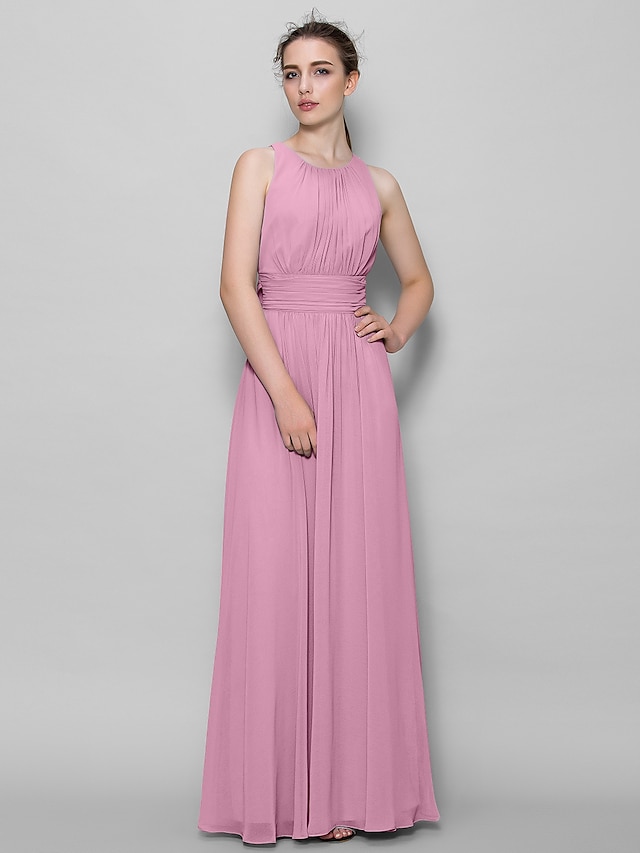  A-Line Bridesmaid Dress Scoop Neck Sleeveless Elegant Ankle Length Georgette with Ruched / Draping