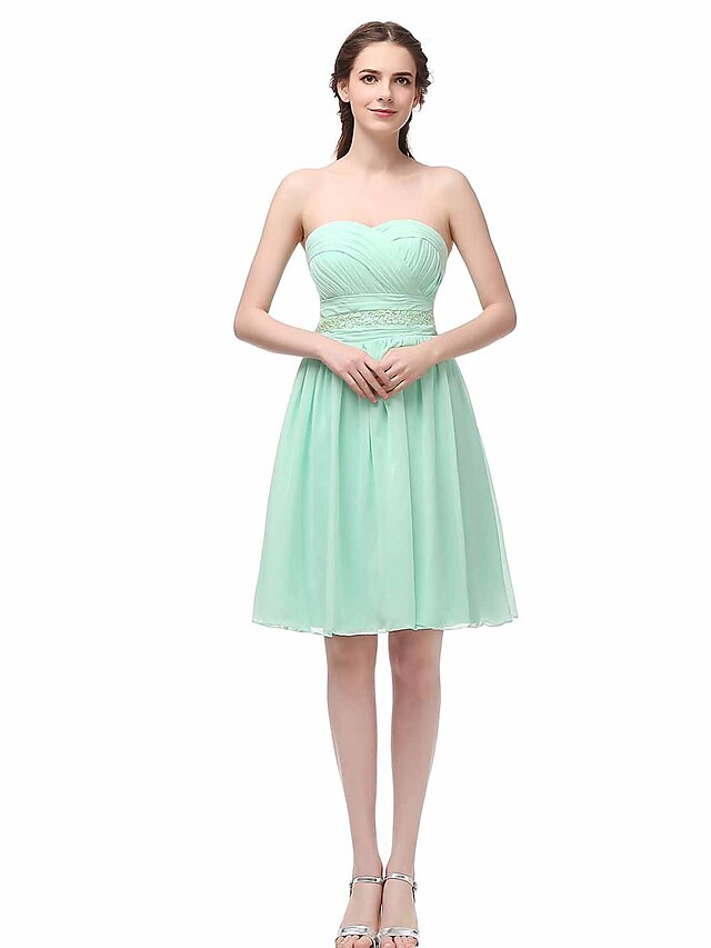  A-Line / Fit & Flare Sweetheart Neckline Short / Mini Chiffon Cocktail Party Dress with Sequin by