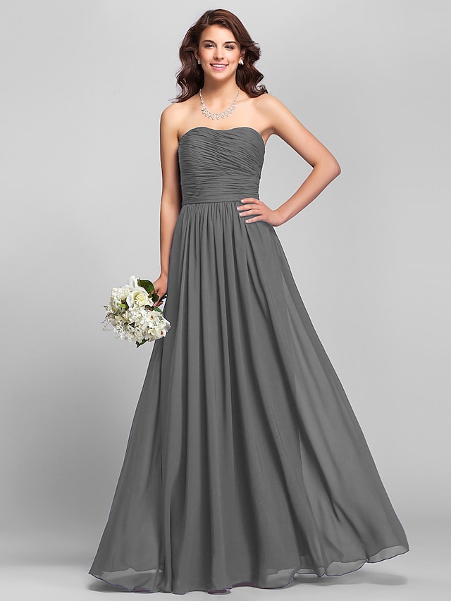  A-Line Strapless Floor Length Chiffon Bridesmaid Dress with Ruched / Side Draping