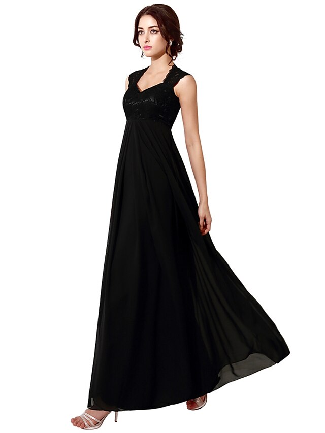  A-Line See Through Formal Evening Dress Halter Neck Sleeveless Floor Length Chiffon Lace with Embroidery 2021