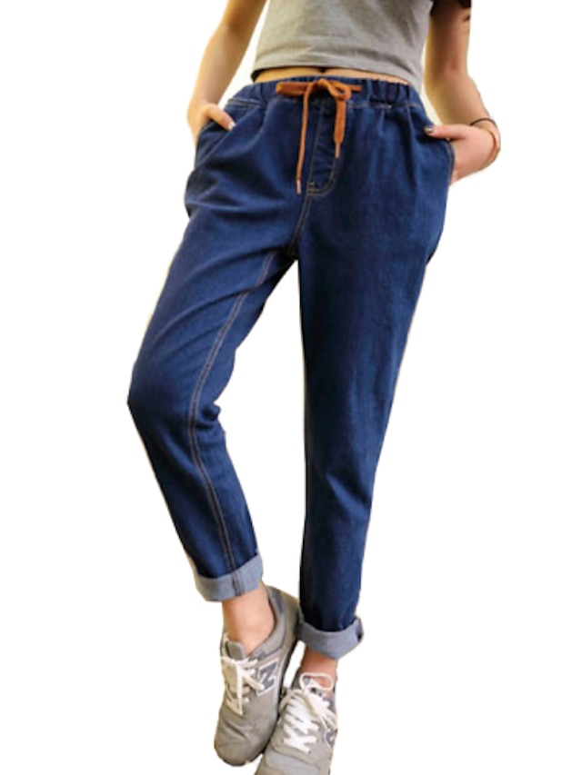  Femme Street Chic Taille Normale Micro-élastique Jeans Pantalon Couleur Pleine