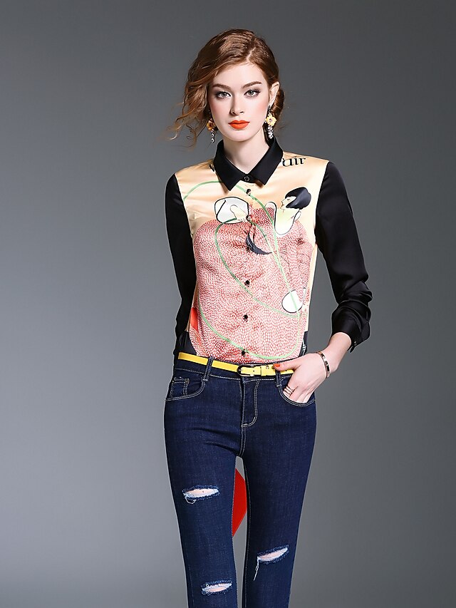  Camicia Da donna Per uscire Casual Romantico Primavera Estate,Con stampe Colletto Poliestere Manica lunga Medio spessore