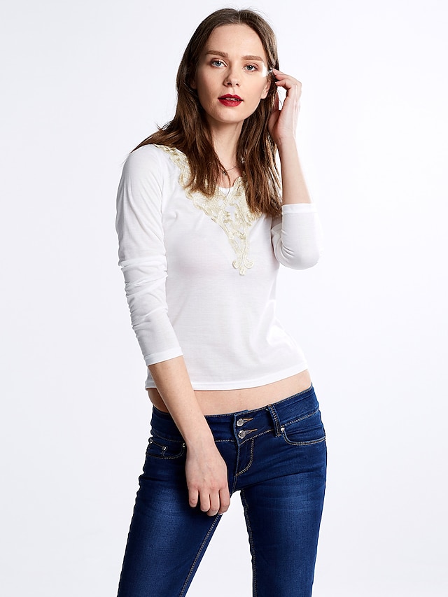  Per donna T-shirt Tinta unita Top Cotone Casual Moda città Bianco Nero