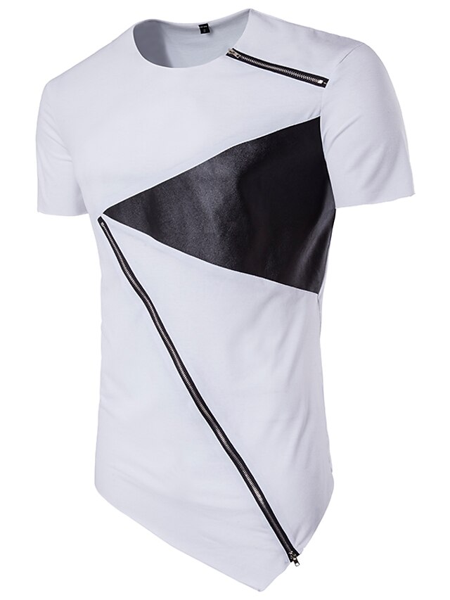  Men's T shirt Tee Color Block Round Neck White Black Short Sleeve Daily Sports Patchwork Slim Tops Cotton Active / Summer / Summer