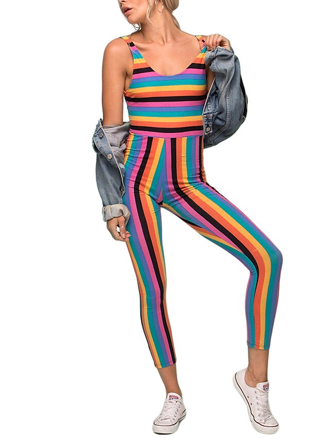  Women's Jumpsuit - Striped, Backless Fashion Holiday Sexy High Rise