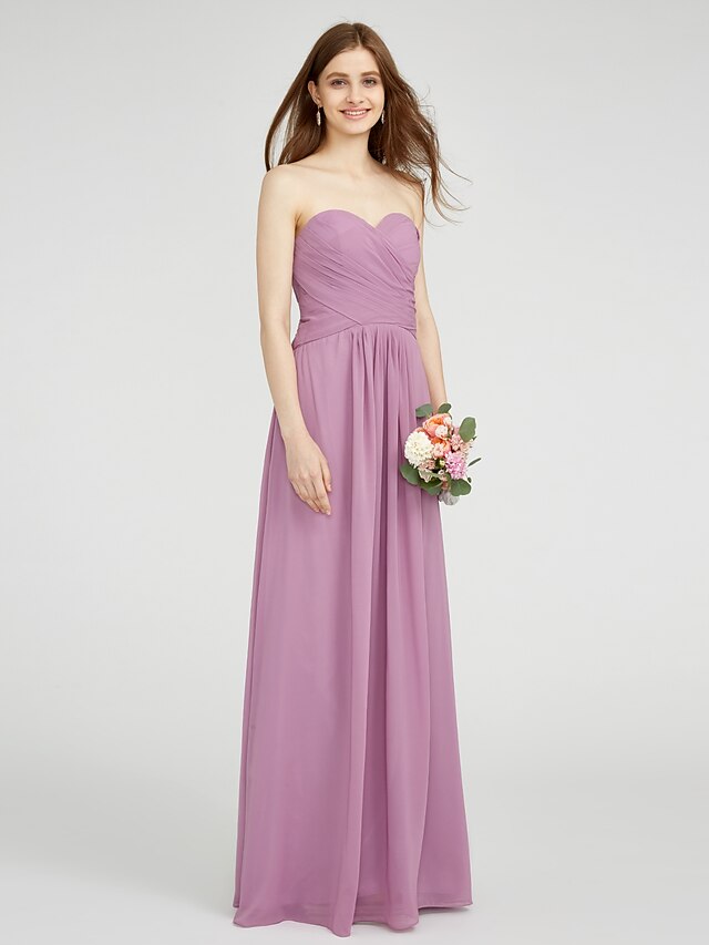  Sheath / Column Strapless Floor Length Chiffon Bridesmaid Dress with Criss Cross by LAN TING BRIDE®