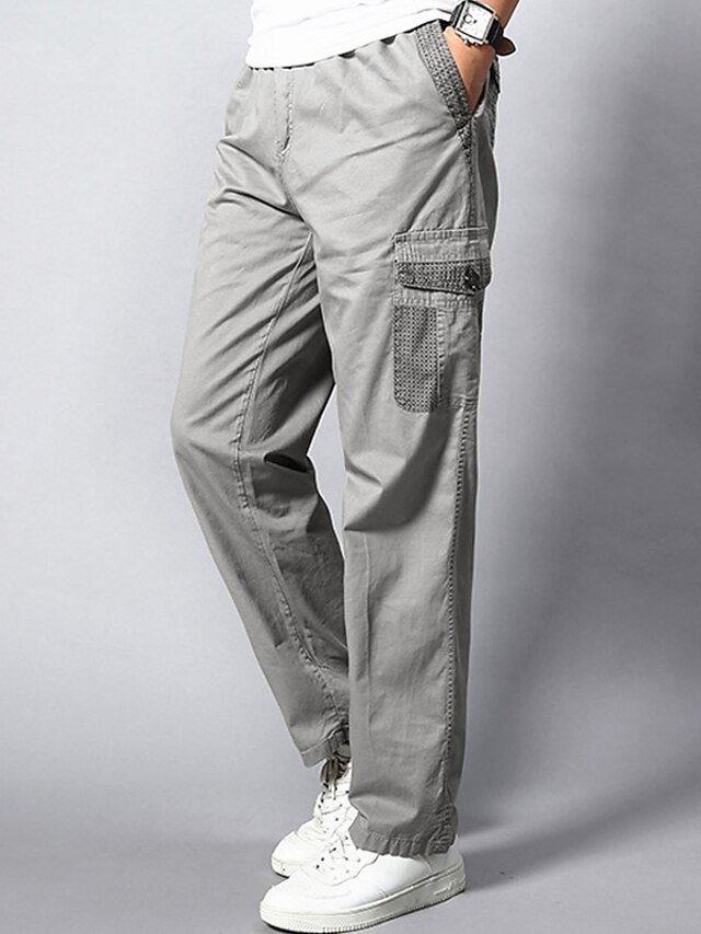  男性用 ストレート スウェットパンツ カーゴパンツ ソリッド 全長 パンツ 日常 週末 活発的 ルーズフィット ブラック グレー 伸縮性なし / プラスサイズ