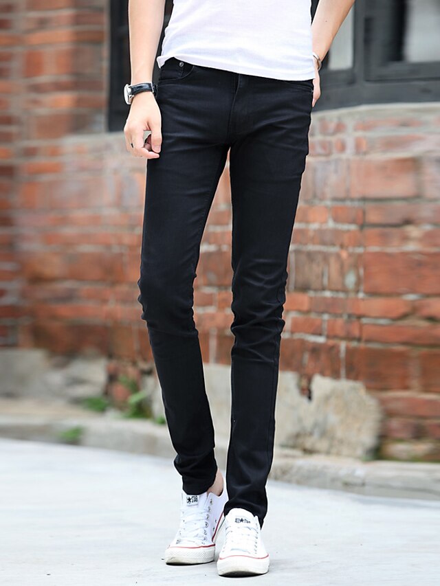  Męskie Szczupła Typu Chino Spodnie Solidne kolory Pełna długość Codzienny Bawełna Czarny Elastyczny