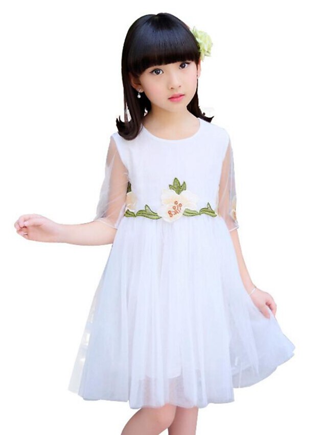  Dziewczyny ' Bez rękawów Jednokolorowe Koronka Kwiat Grafika drukowana 3D Sukienki Kwiaty Koronka Łuk Bawełna Poliester Sukienka Lato