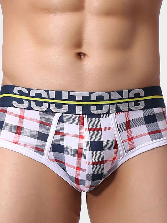  Men's Print Plaid Briefs Underwear Super Sexy 1 PC Blue M