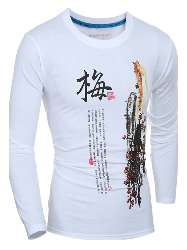  Men's Chinoiserie Cotton T-shirt - Solid Colored Round Neck