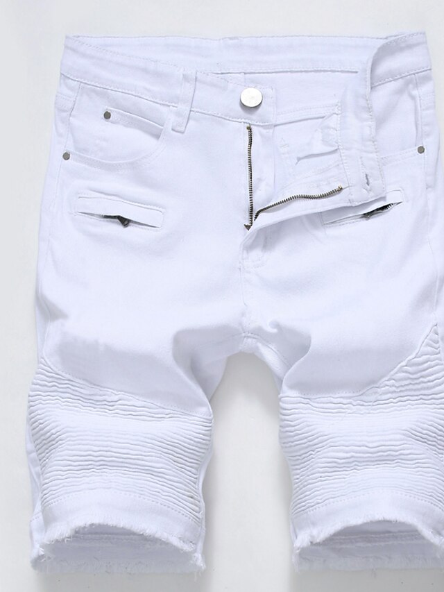  Men's Slim Shorts Solid Colored Knee Length Daily Cotton White Black Stretchy / Summer / Plus Size