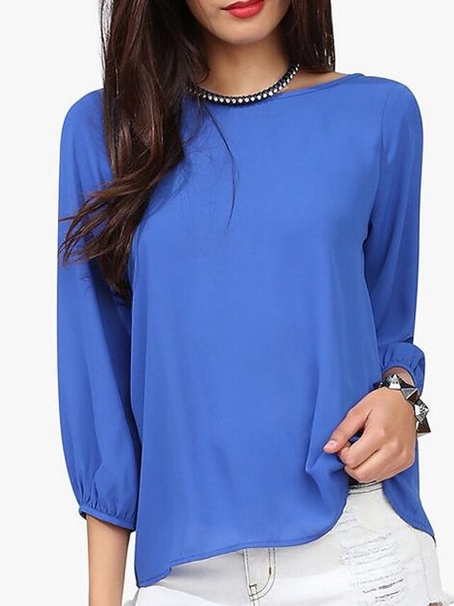  Women's Daily Blouse Solid Colored Tops Cotton Casual Black Blue Yellow