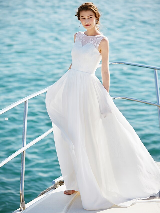  Φορεματα για γαμο Γραμμή Α Λαιμός σέσουλα Αμάνικο Μακρύ Σιφόν Νυφικά φορέματα Με Δαντέλα 2023