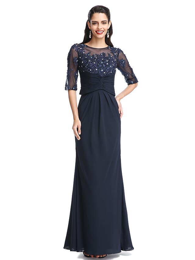  A-Line Mother of the Bride Dress Convertible Dress Scoop Neck Floor Length Chiffon Half Sleeve No with Appliques 2023