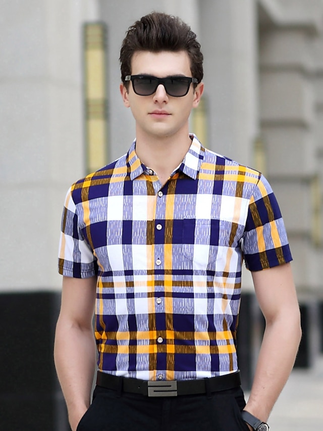 men-s-work-simple-cotton-t-shirt-striped-geometric-plaid-check