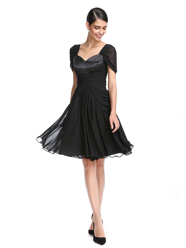  A-Line / Fit & Flare Queen Anne Knee Length Chiffon Dress with Criss Cross / Ruched by TS Couture®