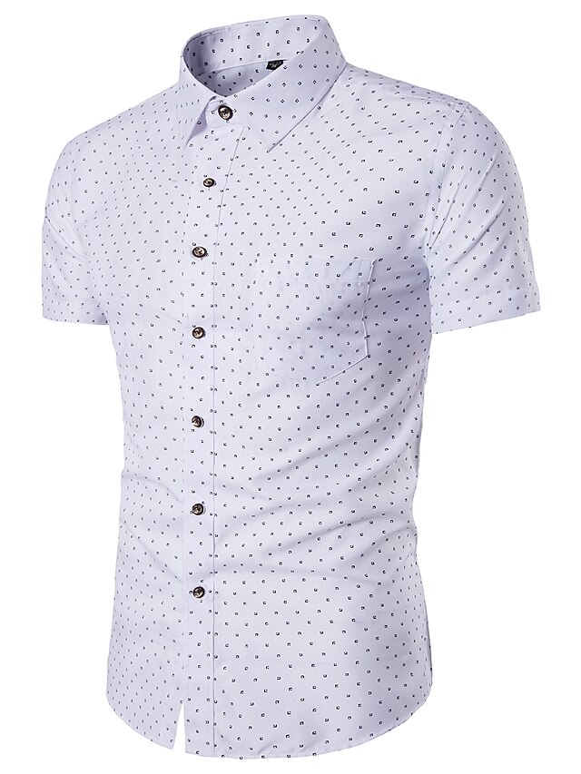  Herrenhemd Hemdhemd gepunktet gespreizter Kragen weiß kurzarm täglich Wochenenddruck schmal Oberteile / Sommer / Sommer