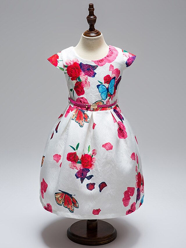  Mädchen' Kurzarm Blumen 3D-gedruckte Grafik Kleider Blumen Baumwolle Polyester Kleid Sommer