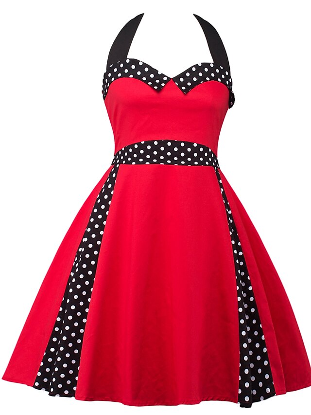  Women's Vintage A Line Dress - Polka Dot Halter