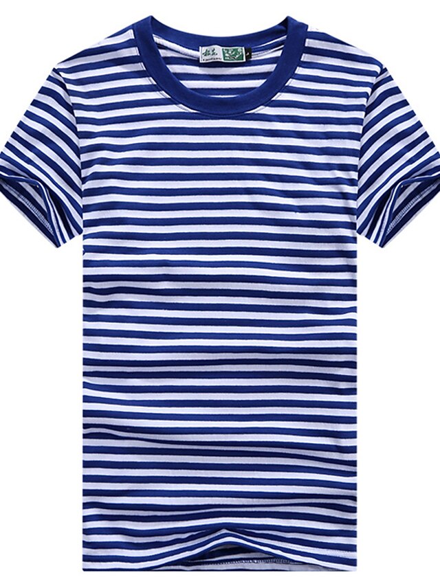  男性用 Tシャツ ストライプ ラウンドネック ブラック ブルー ルビーレッド 半袖 プラスサイズ 日常 ビーチ トップの 活発的 / 夏 / 春 / 夏