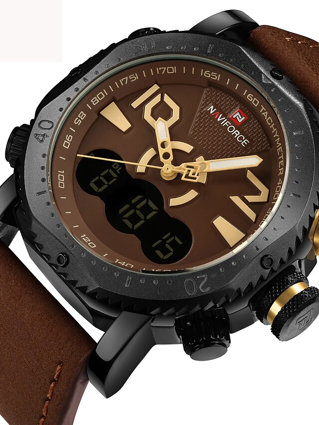  Men's Wrist Watch Luxury Water Resistant / Waterproof Calendar / date / day Creative Analog Black Brown / Two Years / Stainless Steel / Genuine Leather