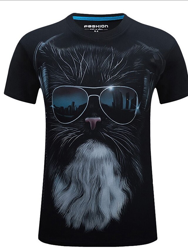  T shirt Tee Homme Animal Col Rond Manches Courtes Noir Bleu Imprimer Grande Taille du quotidien Mince Coton / Eté / Eté