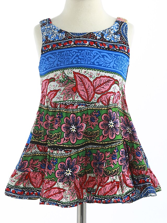  Girls' Sleeveless Lattice 3D Printed Graphic Dresses Floral Cotton Dress Summer Print