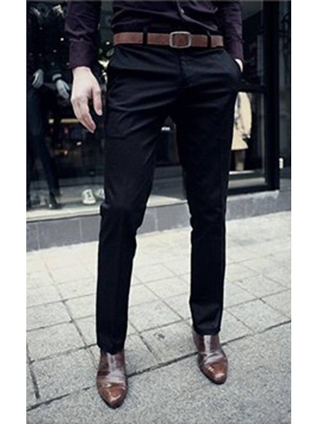  男性用 スーツ スリム ビジネス ズボン 純色 ソリッド 全長 ワーク 週末 ベーシック スリム ブラック ダックグレー マイクロエラスティック / プラスサイズ