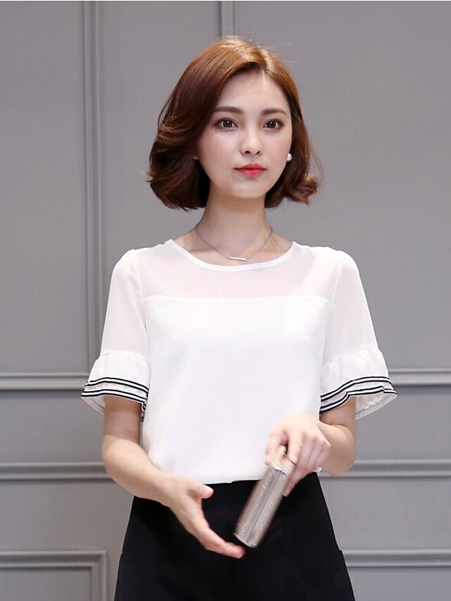  Women's Daily Blouse - Solid Colored White / Summer