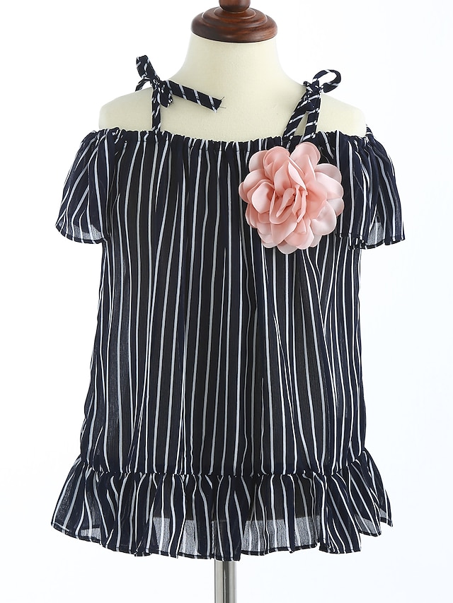  Mädchen' Kurzarm Gestreift 3D-gedruckte Grafik Kleider Streifen Baumwolle Kleid Sommer