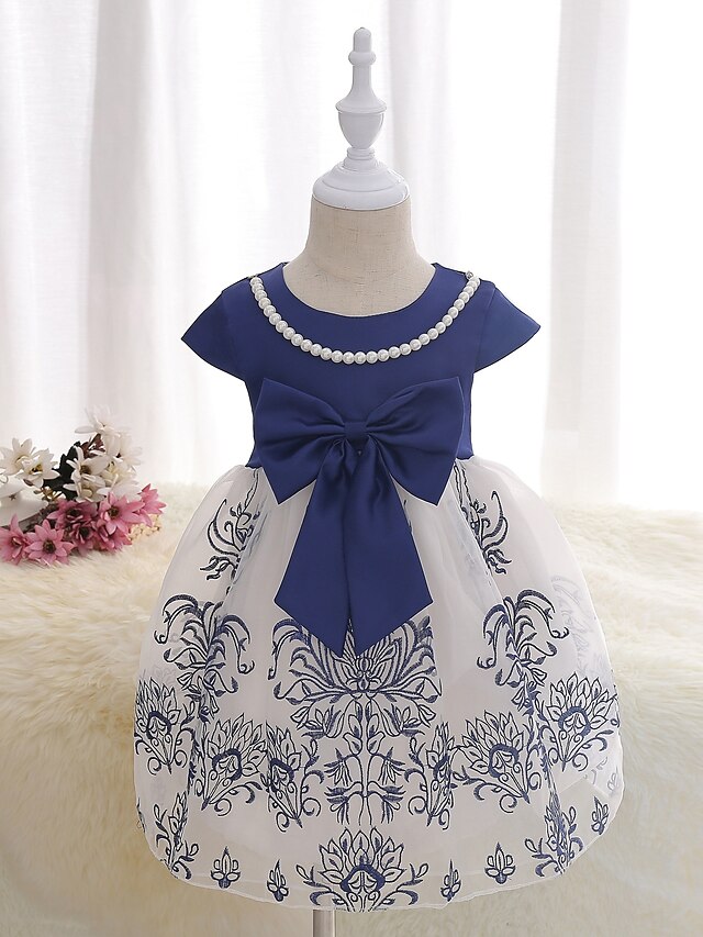  Girls' Short Sleeve Flower 3D Printed Graphic Dresses Floral Satin Cotton Polyester Dress