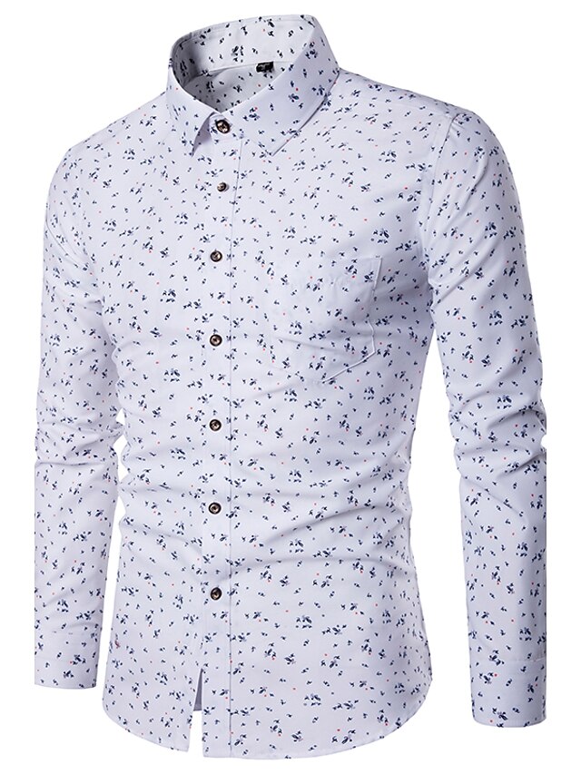  мужская рубашка рубашка с геометрическим рисунком классический воротник белый с длинным рукавом повседневная работа принт узкие топы деловые