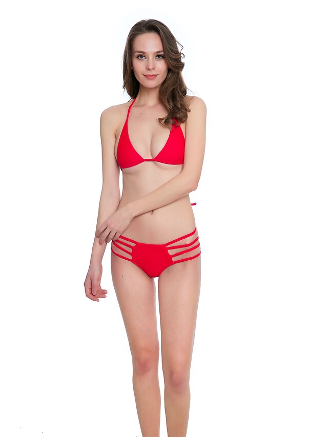  Damen solide Cutouts Halter Rote Bikinis Bademode Badeanzug - Solide S M L Rote