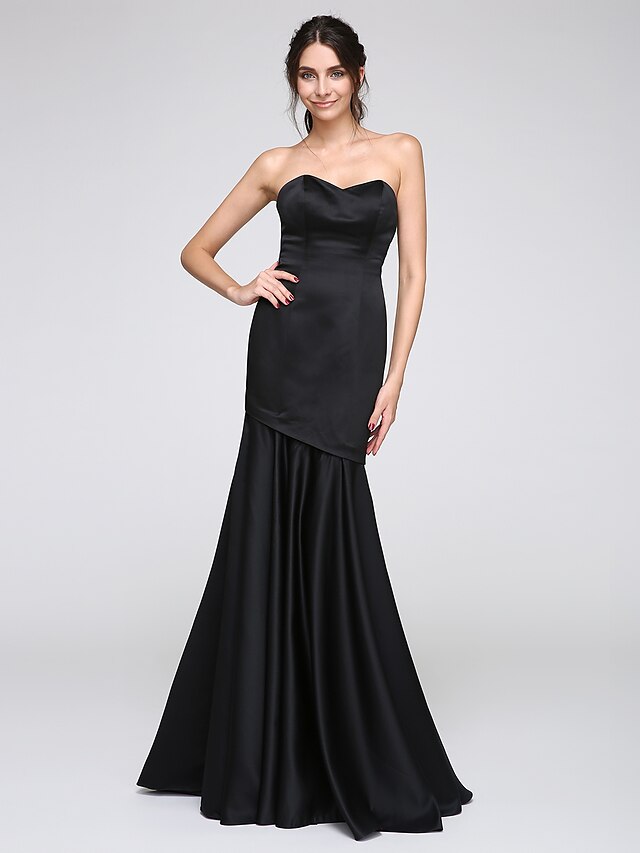  Fit & Flare Sweetheart Neckline Floor Length Satin Dress with Pleats by TS Couture®