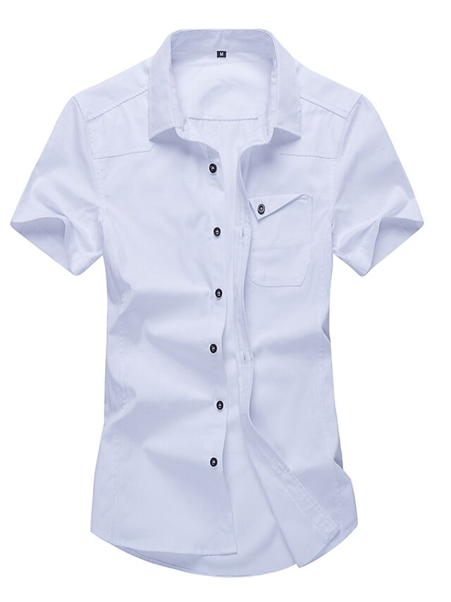  Homens Camisa Social Clássico, Sólido Algodão Branco XL / Manga Curta / Verão