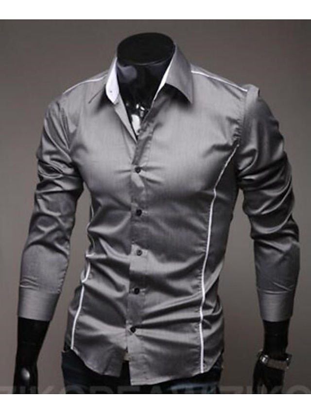  Men's Shirt Solid Colored Spread Collar White Black Gray Long Sleeve Daily Work Basic Slim Tops Business