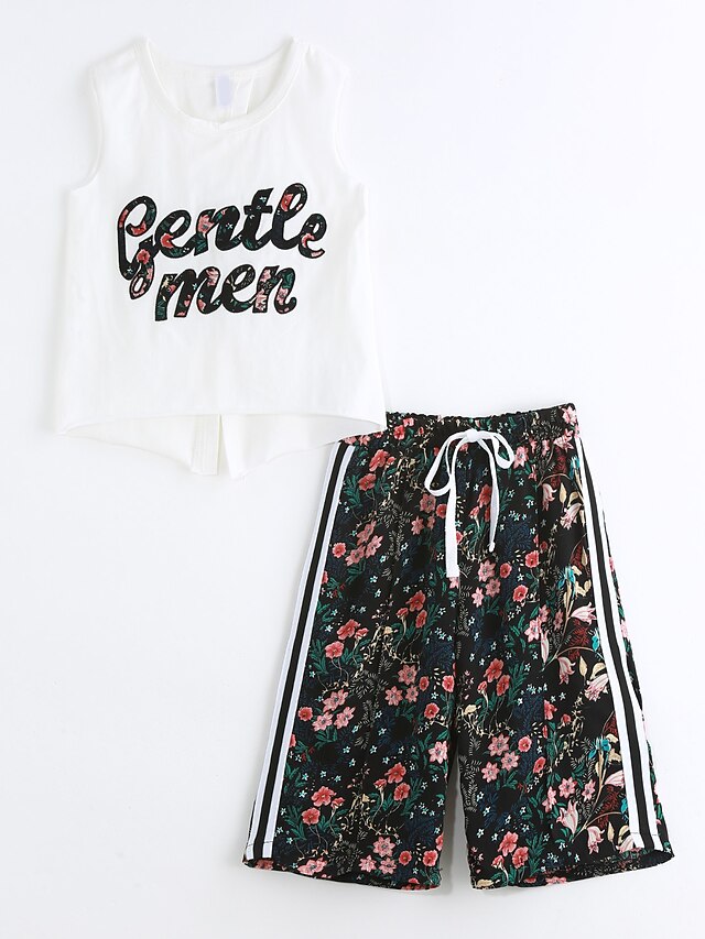  Girls' 3D Geometric Clothing Set Sleeveless Summer Cotton