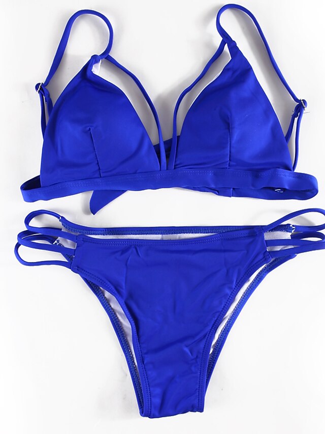  Per donna Costumi da bagno Bikini Costume da bagno Tinta unita Nero Blu Reale Triangolo Con bretelline Costumi da bagno