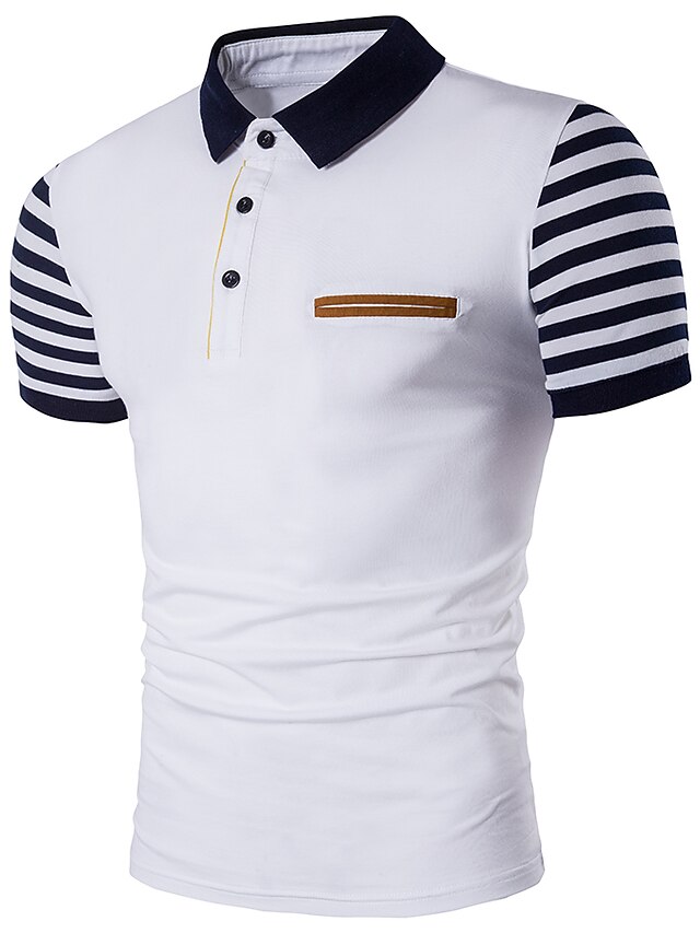  Men's Golf Shirt Tennis Shirt Striped Plus Size Short Sleeve Daily Slim Tops Cotton Active Shirt Collar Gray White Navy Blue / Summer