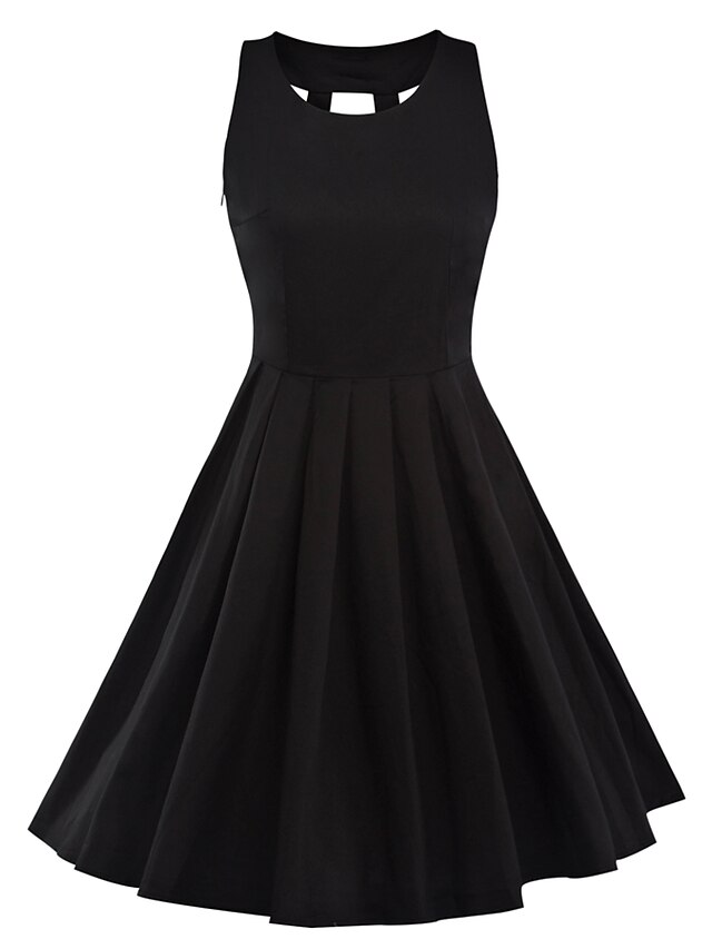  Women's Daily Vintage A Line Dress - Solid Colored Halter Neck Summer Black L XL XXL