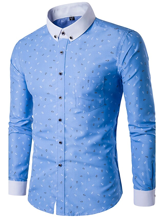  Men's Shirt Dress Shirt Geometric Button Down Collar White Pink Light Blue Long Sleeve Daily Print Slim Tops Cotton / Spring / Fall