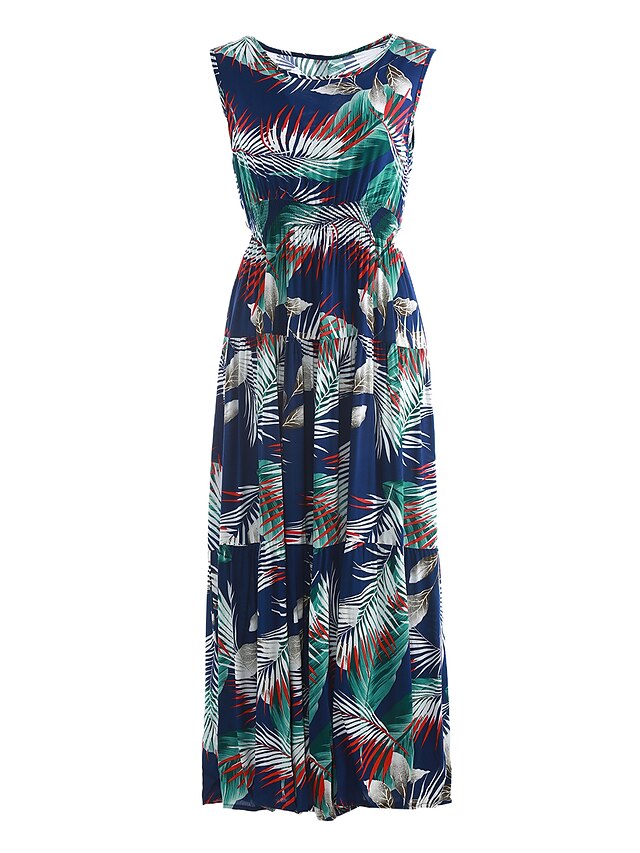  Women's Going out Swing Dress Pleated Print Spring Cotton Blue One-Size
