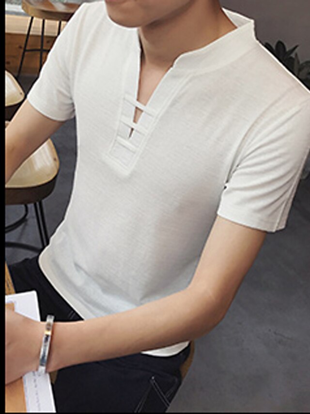  Herren T Shirt Einfarbig V Ausschnitt Weiß Schwarz Grau Kurzarm Alltagskleidung Täglich Oberteile Baumwolle Aktiv Chinoiserie / Sport