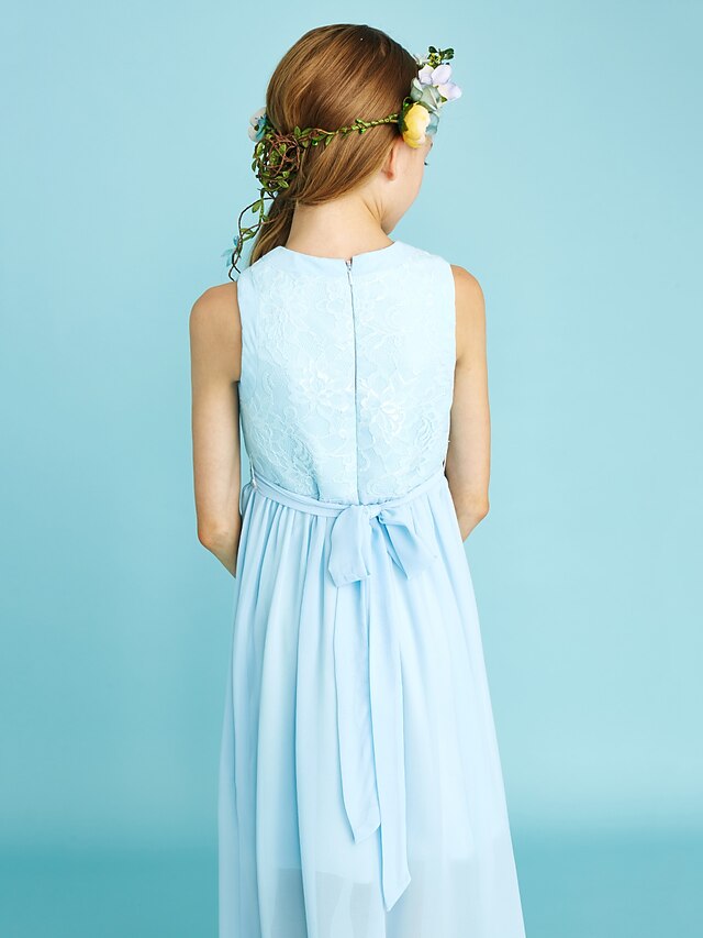 Jewel Neck Chiffon A-Line Junior Bridesmaid Dresses Turquoise