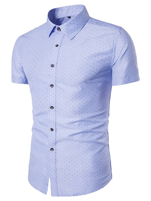  Men's Shirt Solid Colored Spread Collar Lavender Light Blue Short Sleeve Daily Basic Slim Tops / Summer / Summer