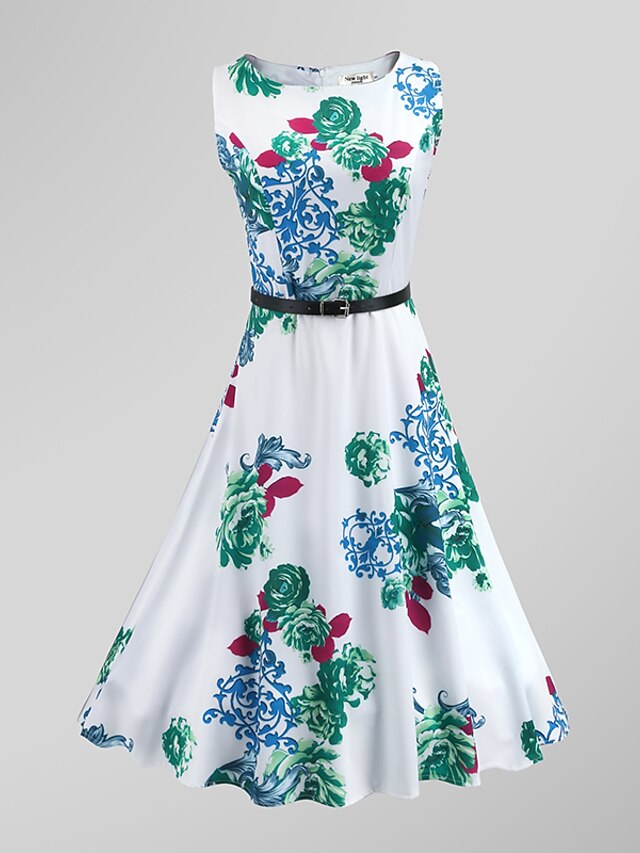  Mulheres Bainha balanço Vestido - Estilo vintage, Floral Cintura Alta