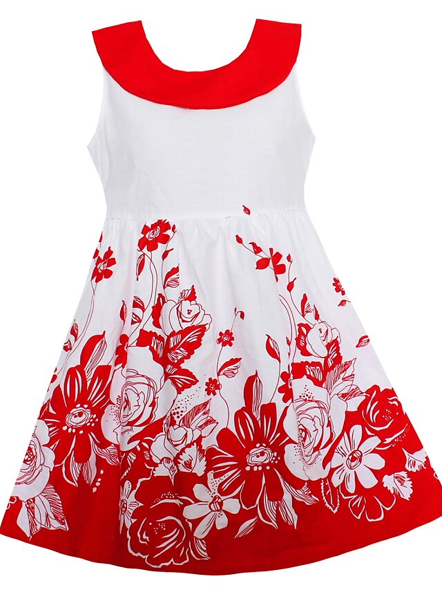  Mädchen' Ärmellos Blumen 3D-gedruckte Grafik Kleider Blumen Baumwolle Kleid Sommer